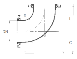 Колено фланцевое 90° c упором DOMEX - схема