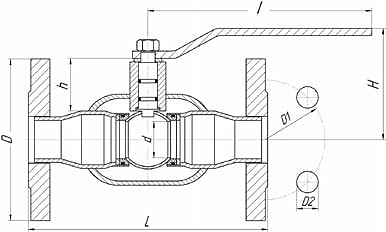 Кран шаровый фланцевый полнопроходной LD КШЦФ газовый - схема, размеры